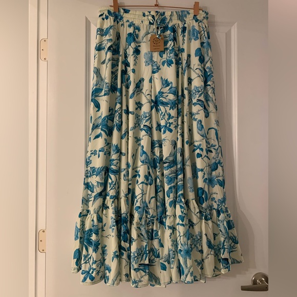 A rare Bird NWT BIRD OF PARADISE CREAM & TURQUOISE PANTS OS - Picture 14 of 15